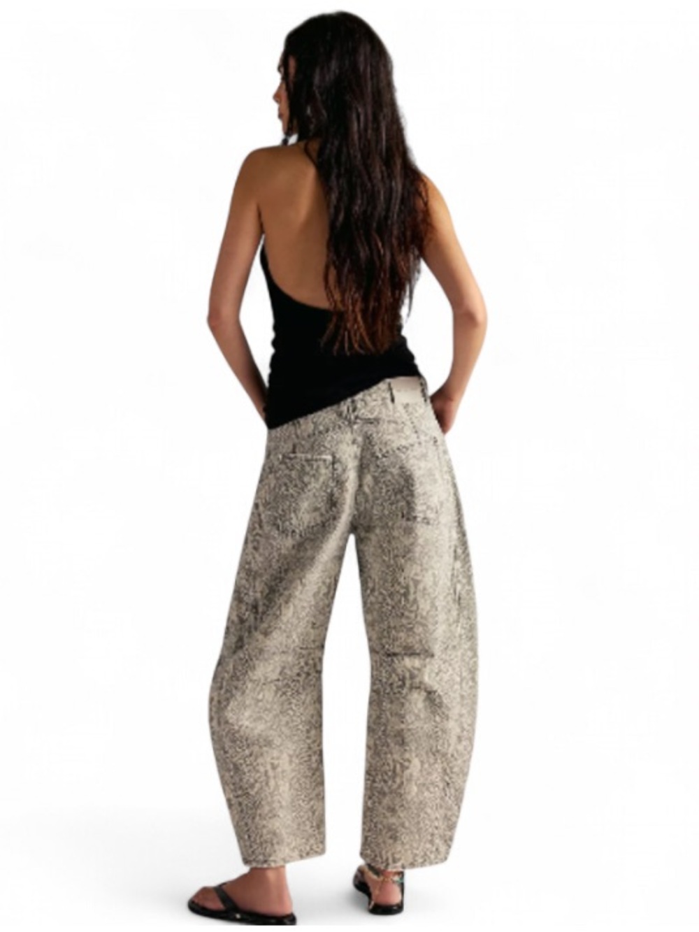 Free People Good Luck Barrel Jeans Python Snake Print Size 27 Sold Out - Picture 2 of 5